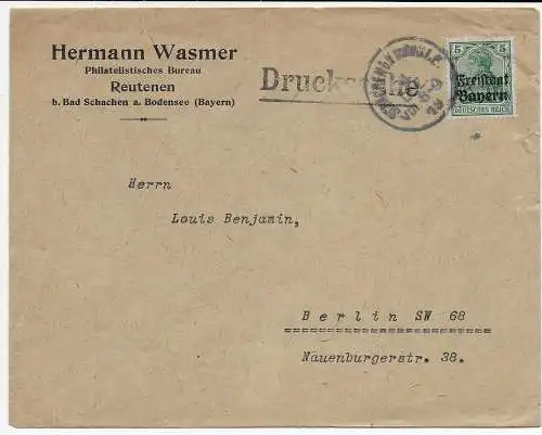 Bayern: Drucksache Reutenen bei Bad Schachen 1919 nach Berlin