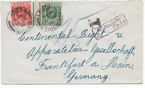 Nigeria 1930: Lagos nach Frankfurt/M, Taxe, Nachporto