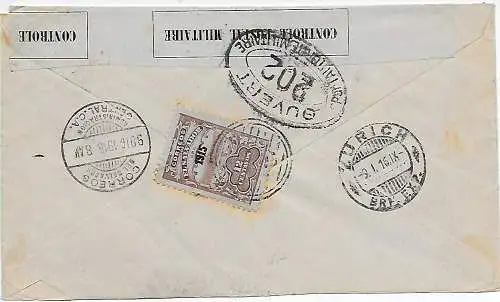 El Salvador 1915 nach Zürich/CH, Zensur, Santa Tecla