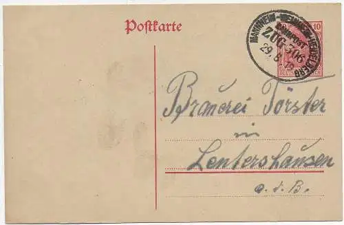 DR: 1919: Bahnpost Mannheim-Weinheim-Heidelberg nach Lentershausen