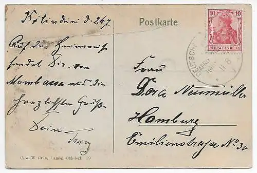 AK Britisch Ostafrika: Kilindini/Mombasa: Deutsche Seepost 