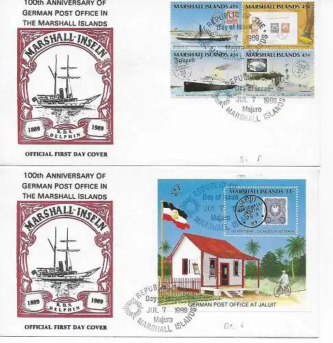 Marshall Islands: 100th Anniversary of German Post Office, 2x FDC 1989