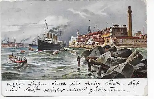 AK Port Said: Deutsche Seepost: Australische Hauptlinie -a- nach Stuttgart 