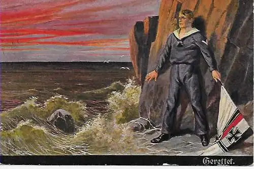 AK Marinesoldat auf Insel-Gerettet: Marine Schiffspost - S.M.S. Kaiser #59, 1916