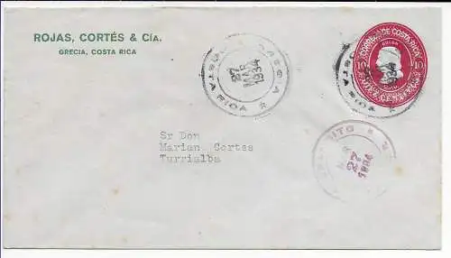 Costa Rica Grecia: 1934nach Turrialba, Transitstempel