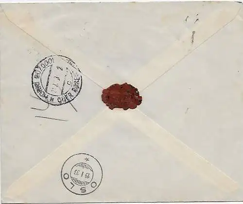 Norwegen: Einschreiben Ljan/Oslo nach Ober-Rosenthal, 1933