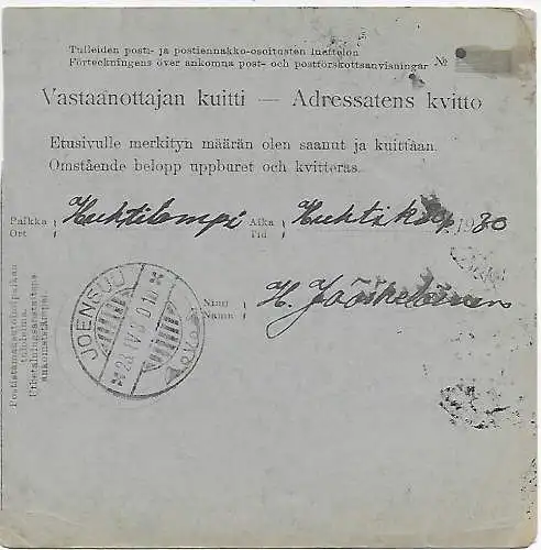 Finnland: Postanvisning, Postanweisung Viipuri 1930