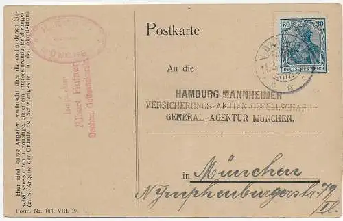 DR: Postkarte München, EF, 1921