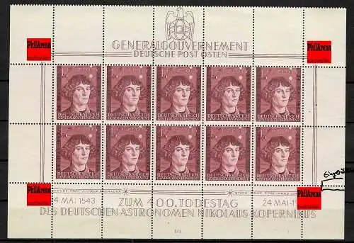 Generalgouvernement GG: Kleinbogen MiNr. 104 - Kopernikus I/1 ** oben gezähnt