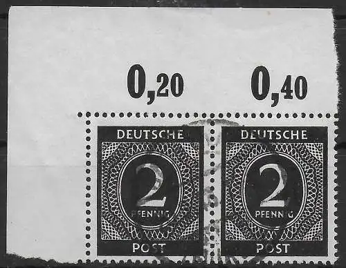Alliierte Besetzung: MiNr. 912 P, ndgz, gestempelt, Eckrand