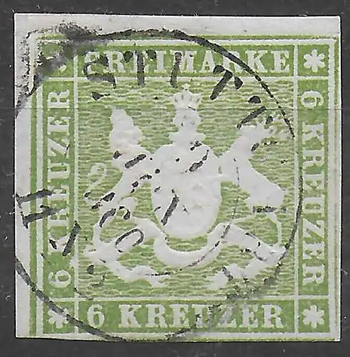 Württemberg: MiNr. 13a, gestempelt, geprüft