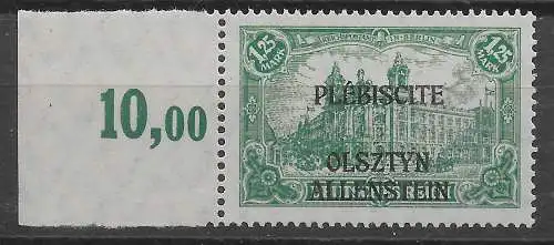 Allenstein: MiNr. 11b, postfrisch, ** geprüft