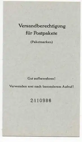 Berlin: Versandberechtigung für Postpakete, Paketmarken, MH