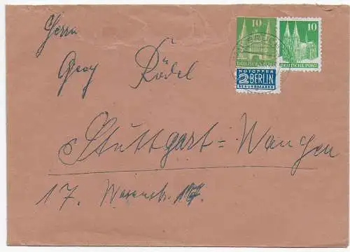 BiZone: Brief aus Bruchsal mit Ganzsachenausschnitt und Zusatzfrankatur 1948