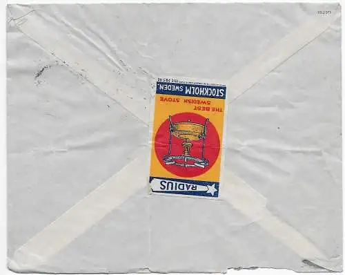 Schweden: Brief aus Stockholm nach Frankfurt, 1931, rücks. Vignette