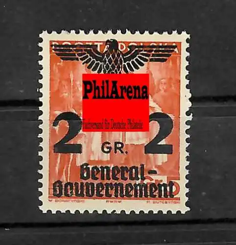 Generalgouvernement (GG) 14-39  Plattenfehler MiNr. 17I, BPP geprüft