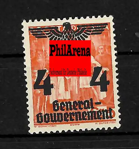 Generalgouvernement (GG) 14-39  Plattenfehler MiNr. 18III, BPP geprüft