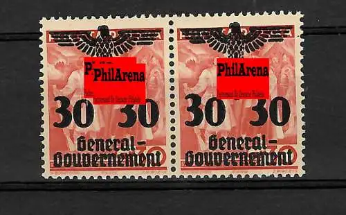 Generalgouvernement (GG) 14-39  Plattenfehler MiNr. 23I, BPP geprüft waagr. Paar