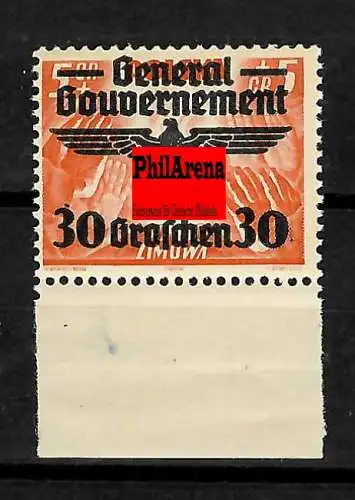 Generalgouvernement (GG) 14-39  Plattenfehler MiNr. 30 II, BPP geprüft Unterrand