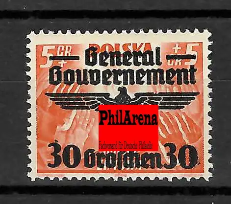 Generalgouvernement (GG) 14-39  Plattenfehler MiNr. 30 II, BPP geprüft