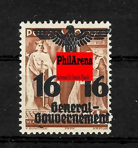 Generalgouvernement GG: Plattenfehler MiNr. 34 I, BPP geprüft, Druckverschiebung