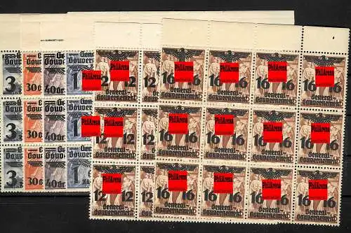 Generalgouvernement (GG) 14-39, kompletter Satz im 9er Block, postfrisch