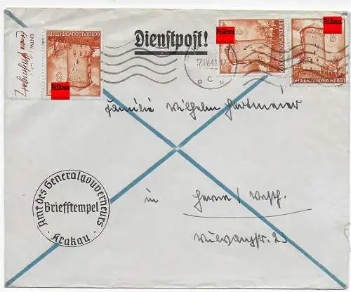 GG Generalgouvernement: portogerechter Brief mit Entwerfer, Amt des GG, Krakau