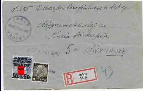 GG Generalgouvernement: Einschreiben DDPO Debica nach Tarnow, Gerichtsbrief