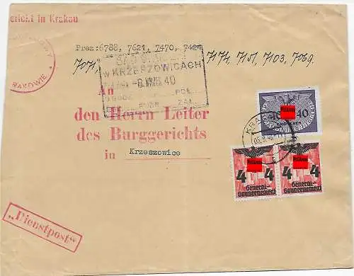 GG Generalgouvernement: portogerechter Gerichtsbrief Krakau 1940