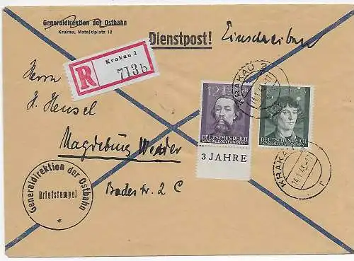 GG Generalgouvernement: Einschreiben mit Kopiernikus 1943 nach Magdeburg