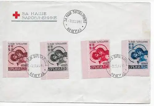 Serbien MiNr. 54I, 55 AI, 56-57I, Sonderstempel auf Rotes Kreuz Umschlag geprüft