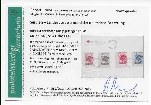 Serbien MiNr. 54I, 55 AI, 56-57I, Sonderstempel auf Rotes Kreuz Umschlag geprüft