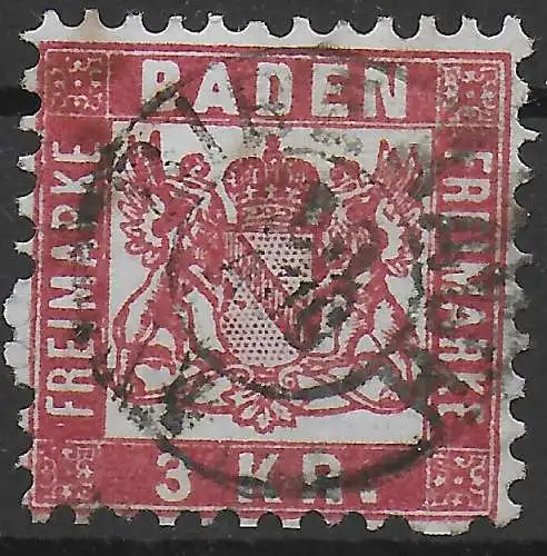 Baden: MiNr. 24, gestempelt: Farbübersättigter Druck