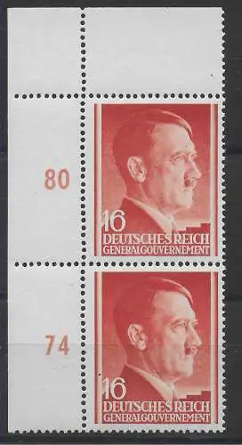 GG Generalgouvernement: MiNr. 16 OR I, postfrisch: Falscher Reihenwertzähler