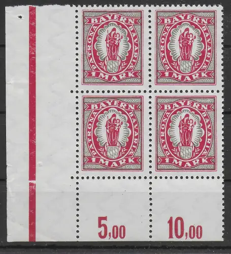 Bayern: MiNr. 187, postfrisch, Zähler am Unterrand