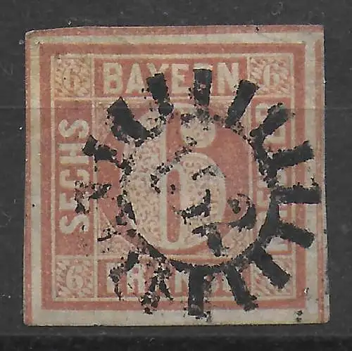 Bayern: MiNr. 4 I, gestempelt mit 3 vollen Schnittlinien