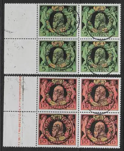 Bayern: MiNr. 92-93A, Viererblock, Rand und Originalgummi, gestempelt