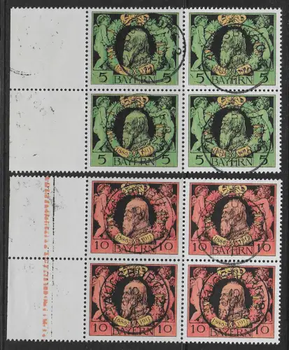 Bayern: MiNr. 92-93A, Viererblock, Rand und Originalgummi, gestempelt