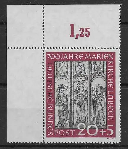 Bund: MiNr. 140, postfrisch, Eckrand E1