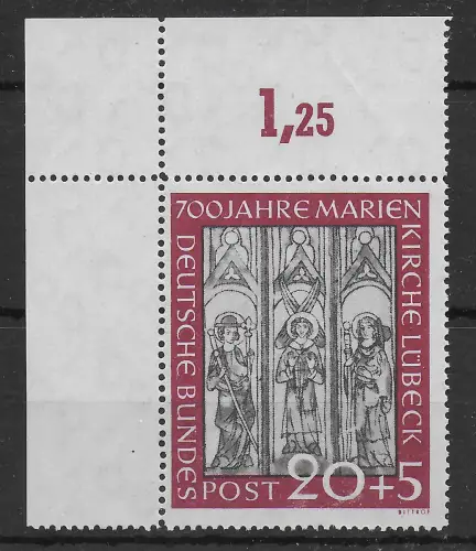 Bund: MiNr. 140, postfrisch, Eckrand E1