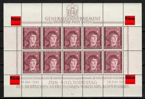 Generalgouvernement GG: Kleinbogen MiNr. 104 - Kopernikus I/1, postfrisch