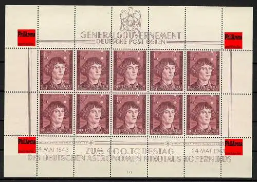 Generalgouvernement GG Kleinbogen MiNr. 104 - Kopernikus I/1 **, postfrisch