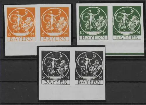 Bayern: MiNr. 193-195U, waagrechtes Paar, **