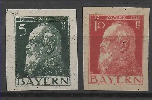 Bayern: MiNr. 77+78 P - Probedrucke ohne Gummi, ohne Wz