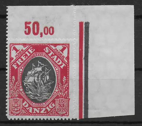 Danzig: MiNr. 58 I, postfrisch vom Eckrand E2