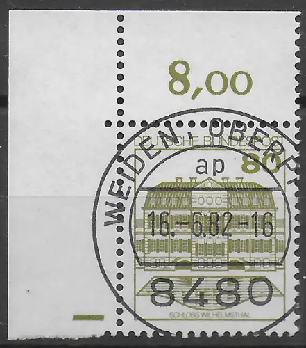 Bund: MiNr. 1140 PF I, gestempelt im Eckrand E1