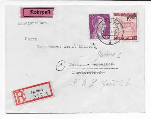 DR: Einschreiben Apolda 1944 als Rohrpost nach Berlin