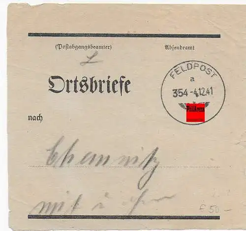 Feldpost: Vorbindezettel für Ortsbriefe: Feldpost 1941 nach Chemnitz