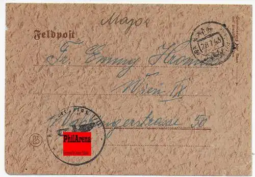 Feldpost: Aptierter Sowjet Poststempel Raum Rowno/Ukraine 28.7.1943 nach Wien
