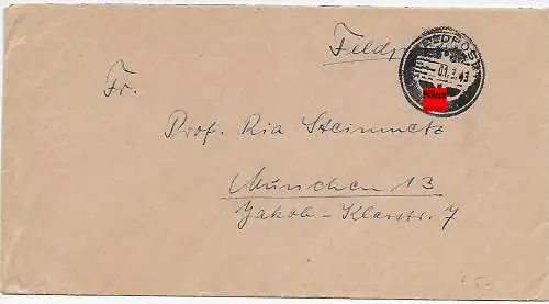 Feldpost: FPNr. 51527, Paris, 1.3.43 nach München